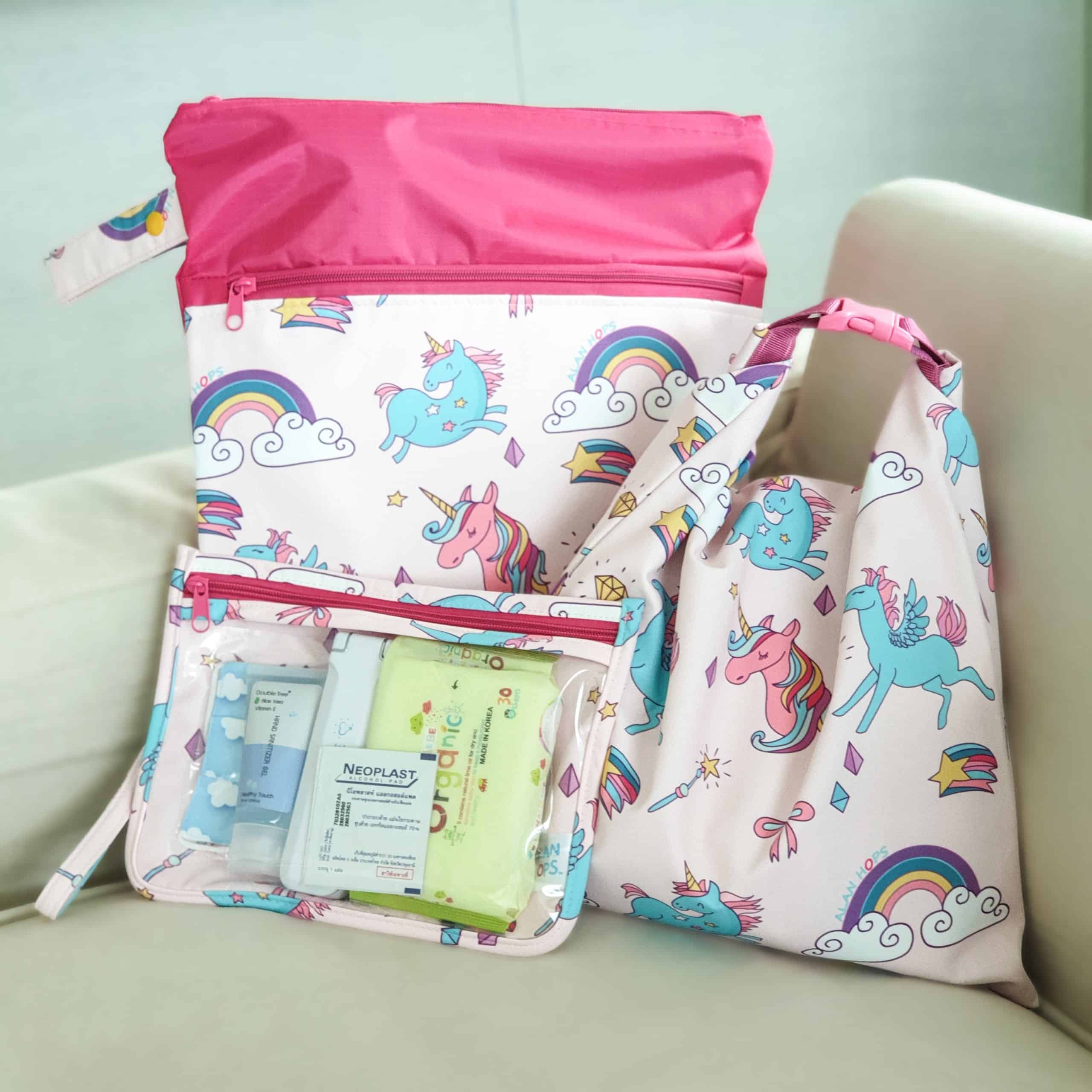 Set : Pink Unicorn (Wet Dry Bag(Soft)+Wet Bag+Daily Buddy+Daily Buddy ...